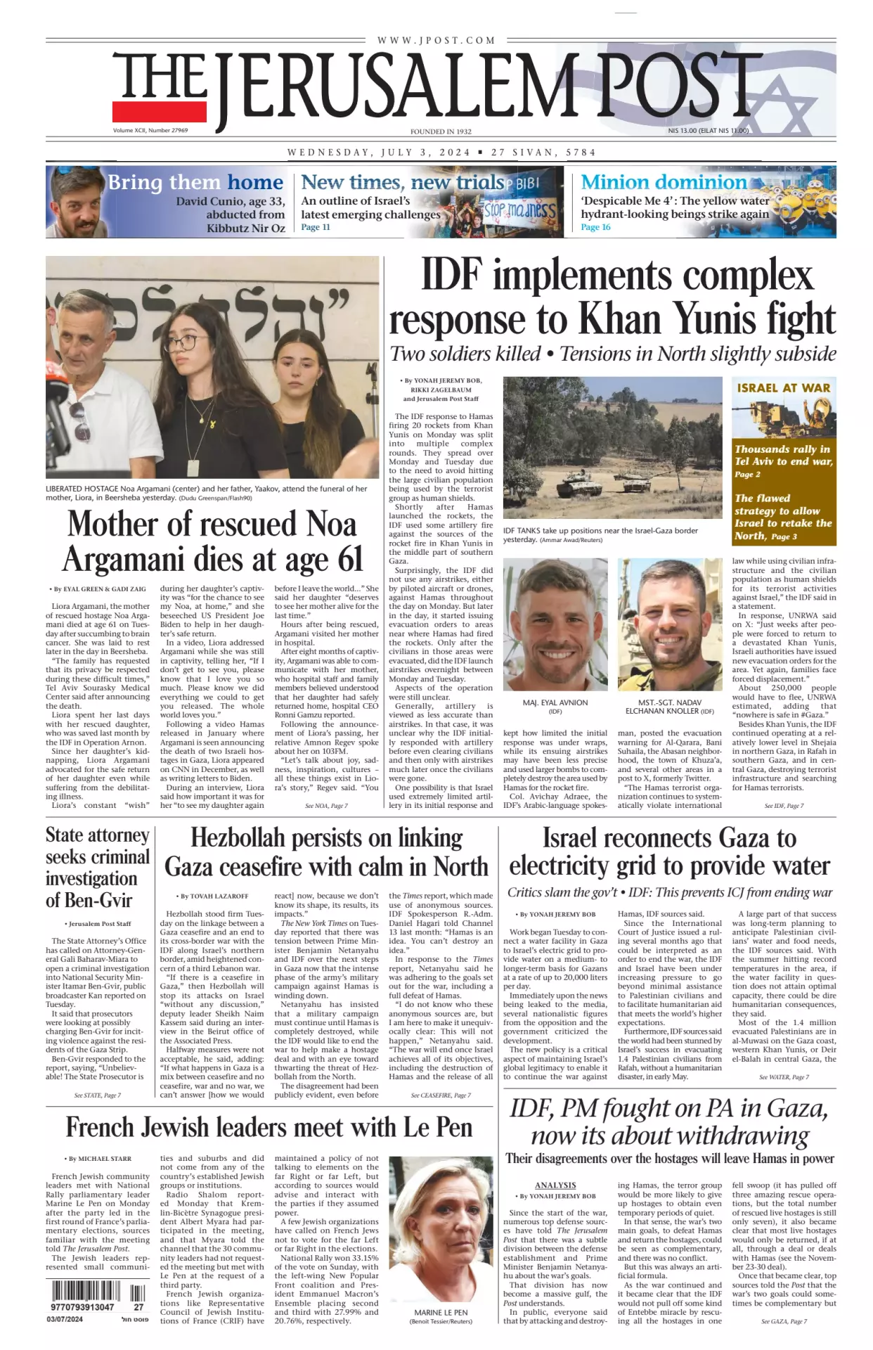 Prima-pagina-the jerusalem post-edizione-di-oggi-03-07-2024